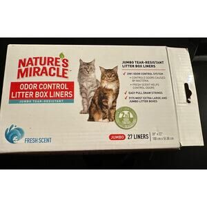 Lot of 2 Nature’s Miracle Odor Control Litter Box Liners JUMBO 27 Liners Fresh